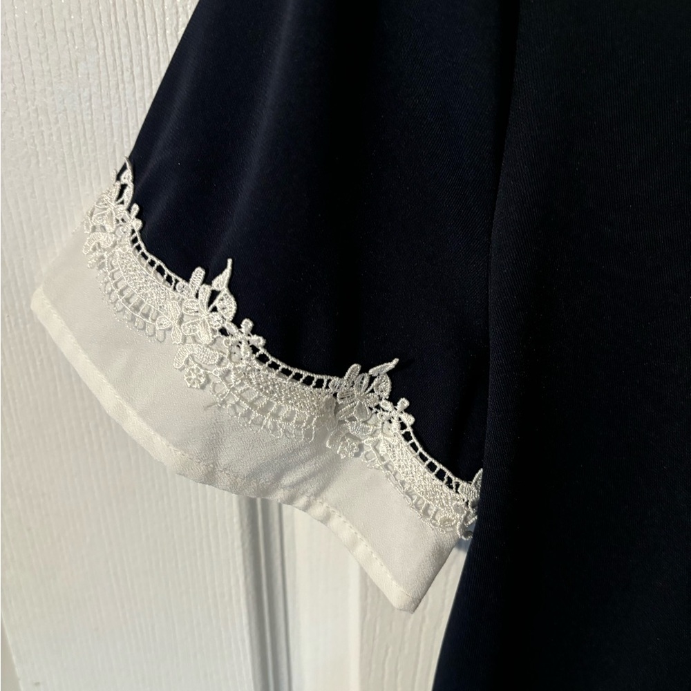 Karl Lagerfeld Navy Top with White Lace Collar Women’s Blouse New - Picture 4 of 6